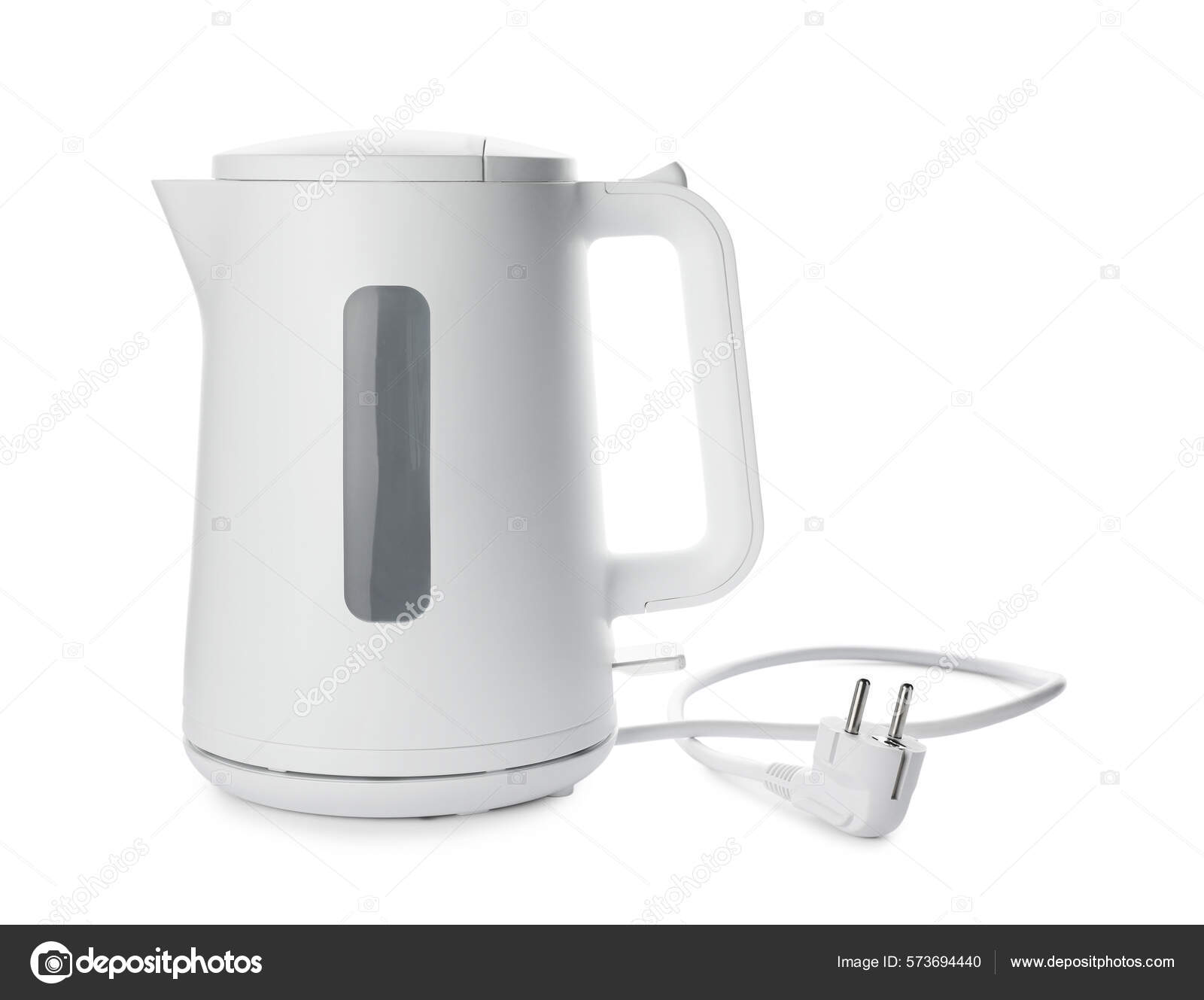 Modern Electric Kettle Base Plug Isolated White Stock Photo by ©NewAfrica  573694440