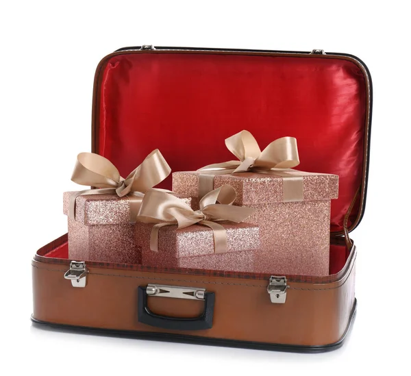 Schöne Geschenkboxen Retro Koffer Auf Weißem Hintergrund — Stockfoto