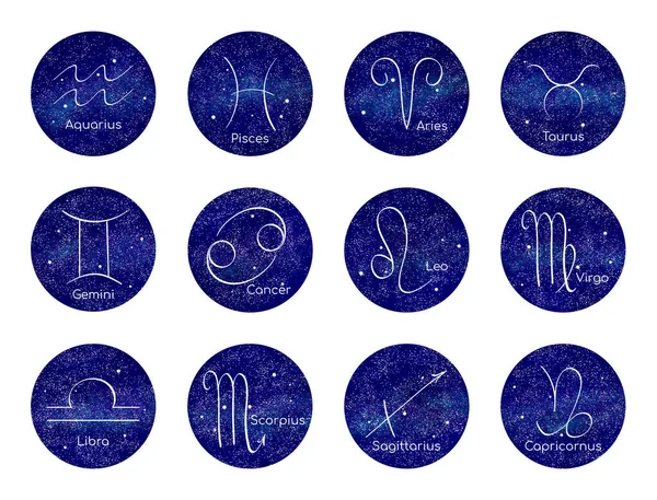 Set Con Signos Del Zodiaco Sobre Fondo Blanco Ilustración —  Fotos de Stock