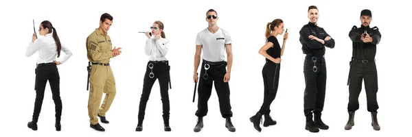 Collage Diverse Guardie Sicurezza Professionali Sfondo Bianco Design Banner — Foto Stock