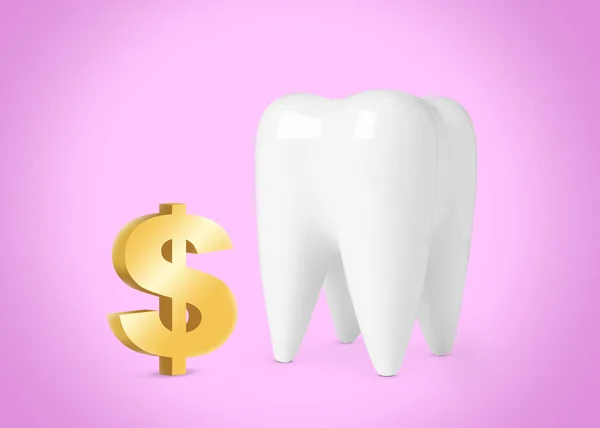 Modelo Sinal Dente Dólar Dourado Fundo Rosa Conceito Procedimentos Odontológicos — Fotografia de Stock