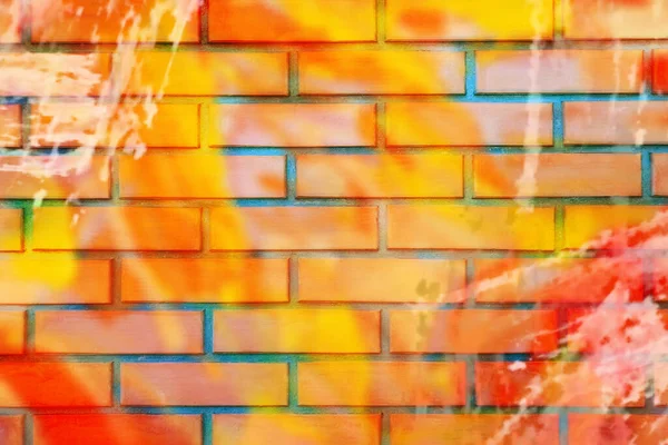 Abstract Colorful Graffiti Drawn Brick Wall — Stock fotografie
