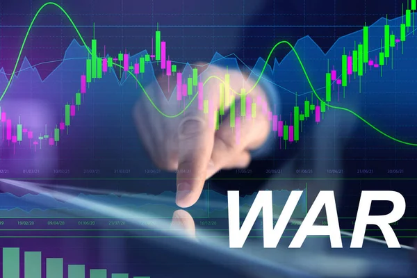 Influence War Stock Exchange Man Using Tablet Illustration Rating Graph — Foto Stock
