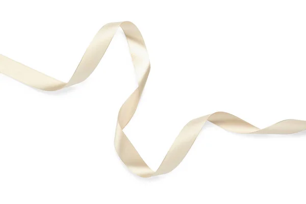 Beautiful Beige Ribbon Isolated White Top View — ストック写真