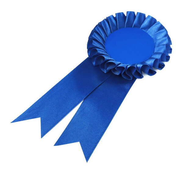 One blue award ribbon isolated on white