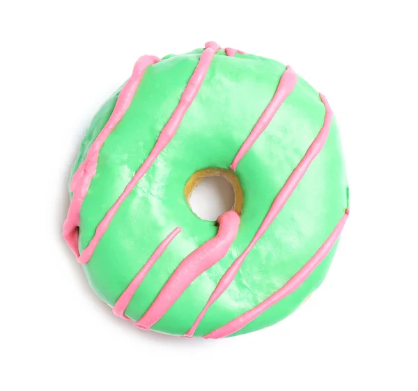 Sweet Heerlijke Geglazuurde Donut Witte Achtergrond Bovenaanzicht — Stockfoto