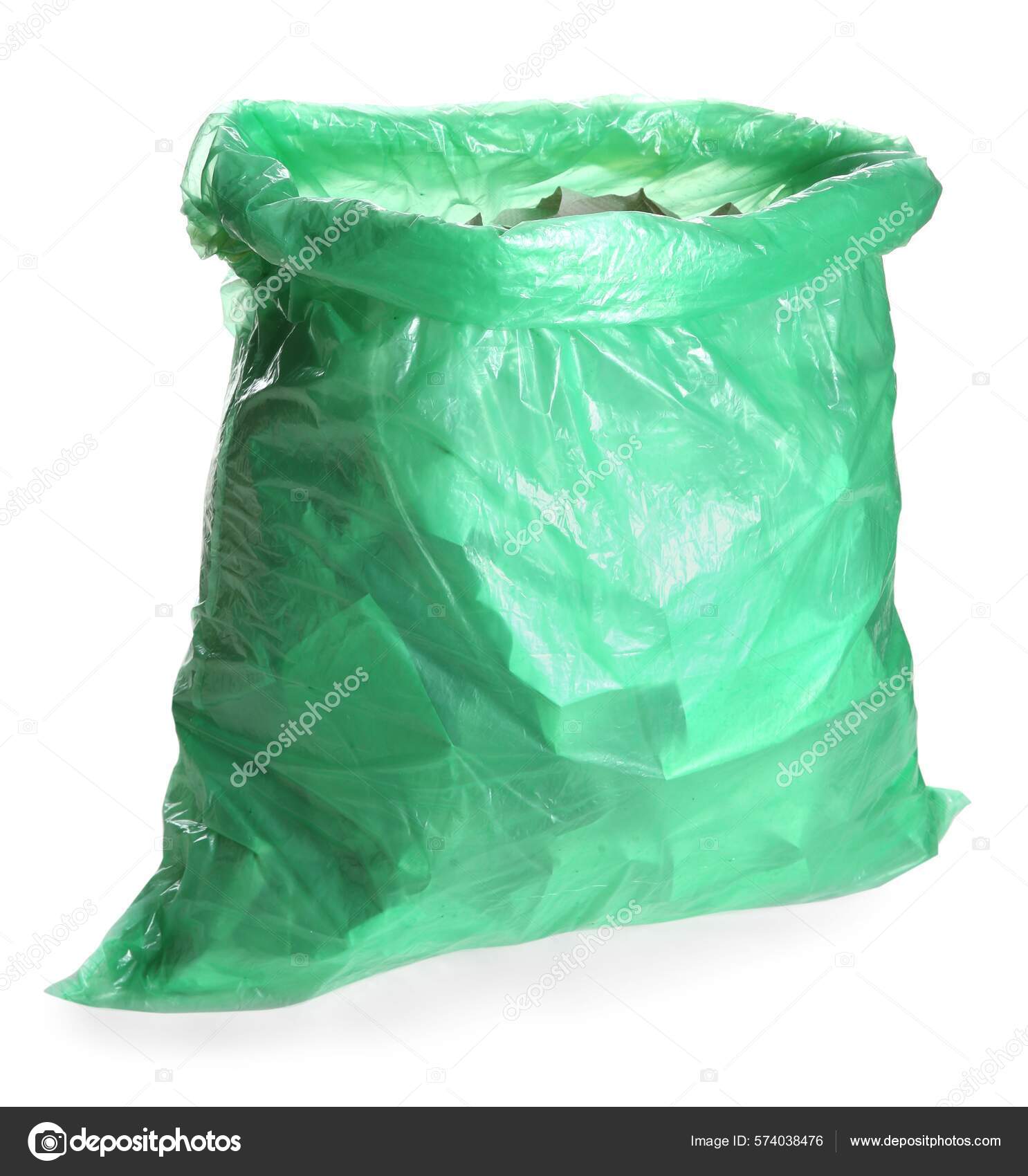 Green Trash Bag Full Garbage Isolated White Stock Photo by ©NewAfrica
