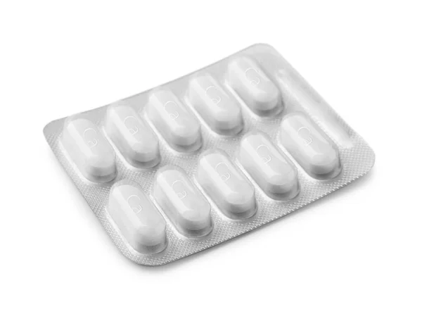 Kalciumtillägg Piller Blisterförpackning Vit Bakgrund — Stockfoto