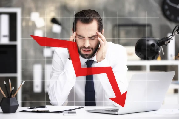 Ofisteki Stresli Adamı Çizelgeden Düşme Çizelgesi Ekonomik Durgunluk — Stok fotoğraf