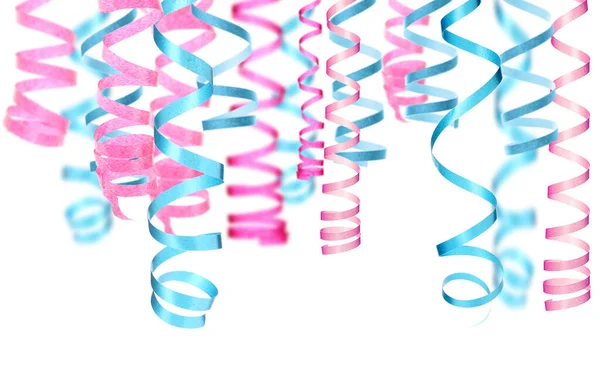 Many Pink Light Blue Serpentine Streamers White Background Party Decor — Stock Photo, Image