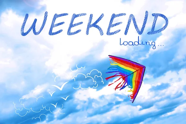 Phrase Weekend Loading Beautiful View Kite Blue Sky — Stock Photo, Image