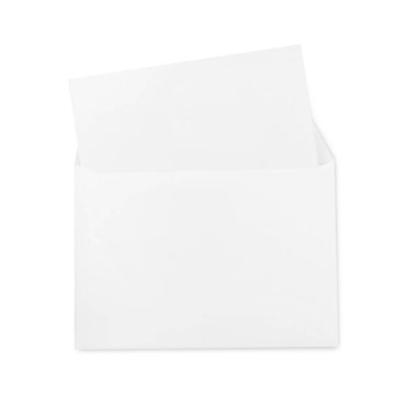 Beyaz arkaplanda boş harf ile zarf, üst görünüm