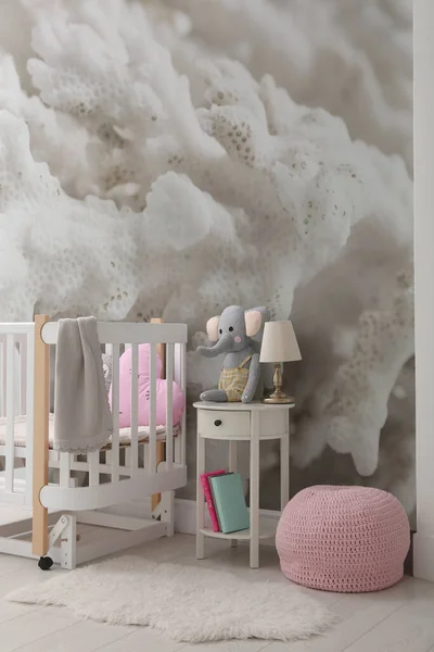 Beautiful Wallpaper Image Exotic Sea Coral Baby Room Interior — Stock Photo, Image