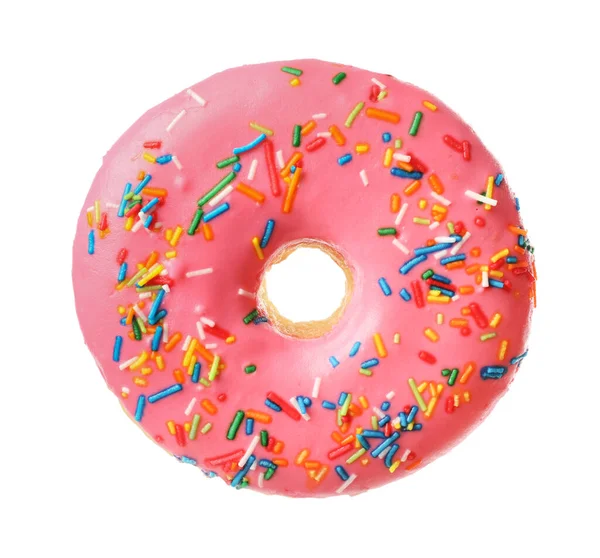 Doce Saboroso Donut Vitrificado Decorado Com Polvilhas Isoladas Branco — Fotografia de Stock