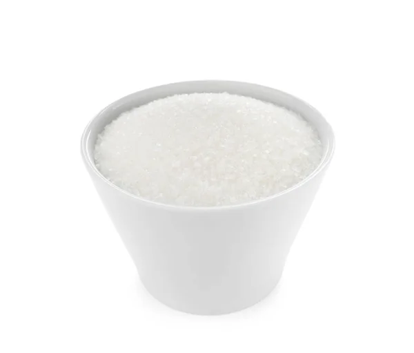 Azúcar Granulado Tazón Aislado Sobre Blanco —  Fotos de Stock