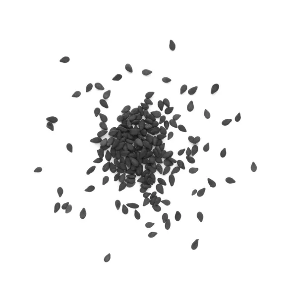 Scattered Black Sesame Seeds White Background Top View — Stock Photo, Image