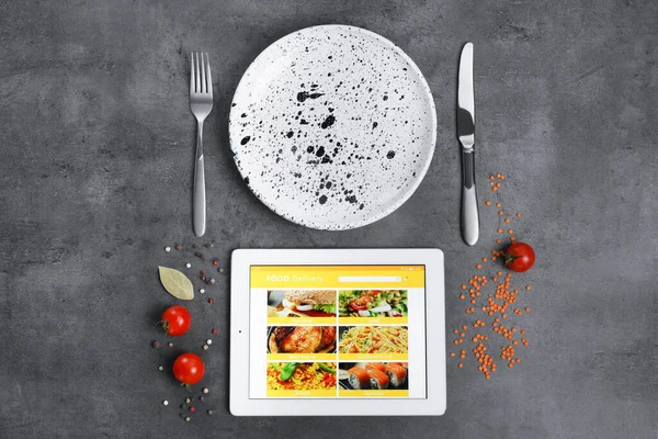 Tablette Moderne Avec Page Ouverte Pour Commander Des Aliments Ligne — Photo