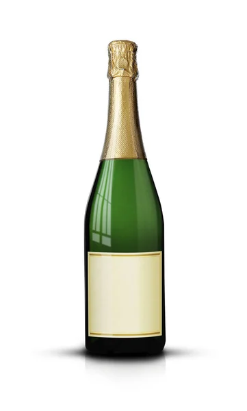 Garrafa Vinho Espumante Com Rótulo Branco Sobre Fundo Branco Mockup — Fotografia de Stock