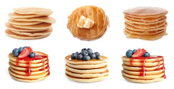 Mit Leckeren Pfannkuchen Auf Weißem Hintergrund Banner Design — Stockfoto