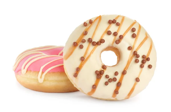 Sweet Tasty Glazed Donuts White Background — Stockfoto