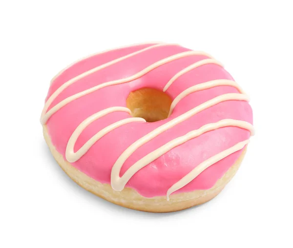 Doce Saboroso Donut Vitrificado Isolado Branco — Fotografia de Stock