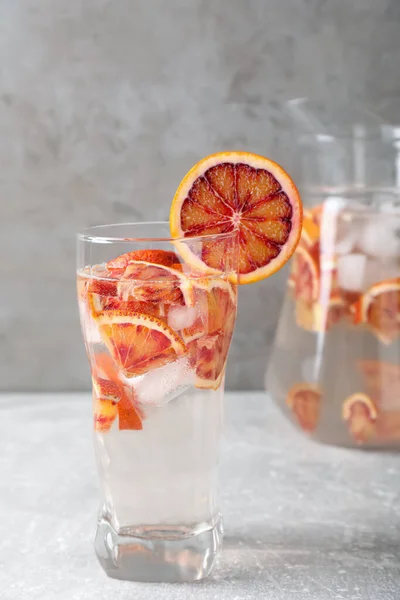 Delicious Refreshing Drink Sicilian Orange Light Grey Table — Zdjęcie stockowe