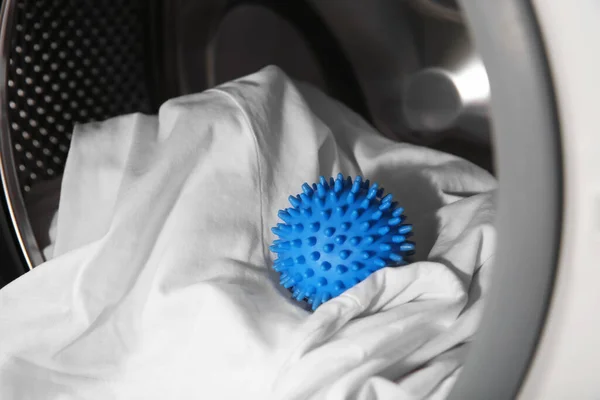 Blue Dryer Ball Clothes Washing Machine Drum Closeup — Zdjęcie stockowe