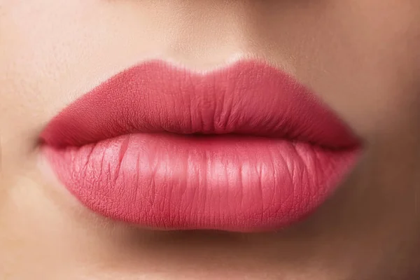 Femme Avec Belles Lèvres Parfaites Après Une Procédure Maquillage Permanente — Photo