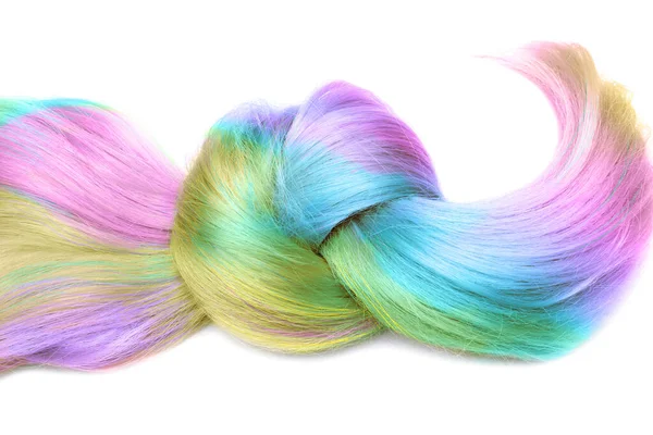 Belo Cabelo Multicolorido Amarrado Fundo Branco — Fotografia de Stock