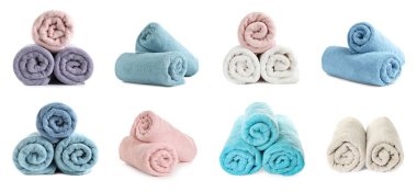 Beyaz arka planda bir takım renkli havlular. Pankart tasarımı