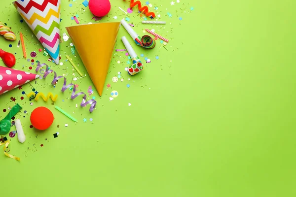 Beautiful Flat Lay Composition Festive Items Light Green Background Space — 图库照片
