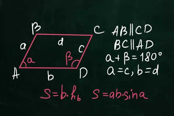 Fórmulas Básicas Área Paralelogramo Escritas Quadro — Fotografia de Stock