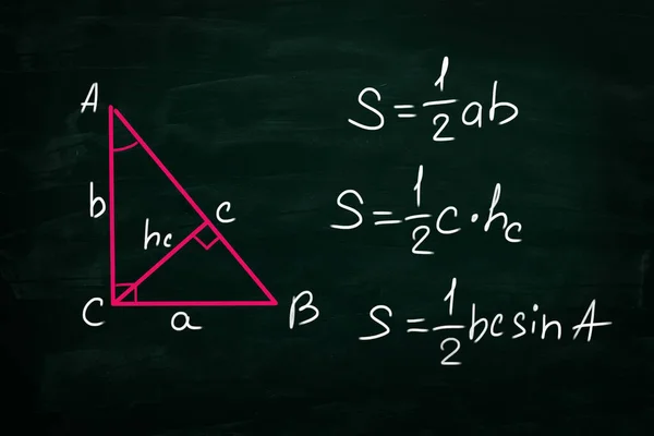 Fórmulas Básicas Área Triângulo Escritas Quadro — Fotografia de Stock