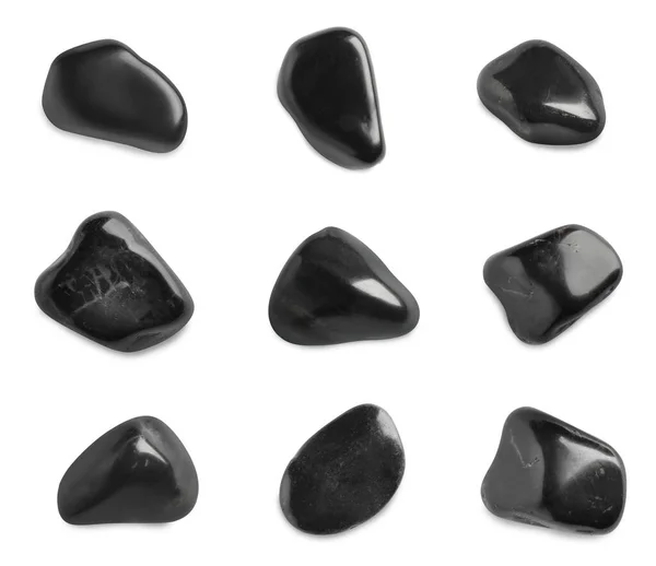 Комплект Черными Камнями Спа Белом Фоне — стоковое фото