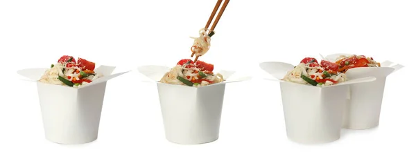 白い背景においしい中華麺の箱がセットされています バナーデザイン — ストック写真