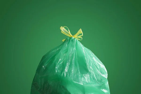 Trash Bag Full Garbage Green Background — Stockfoto