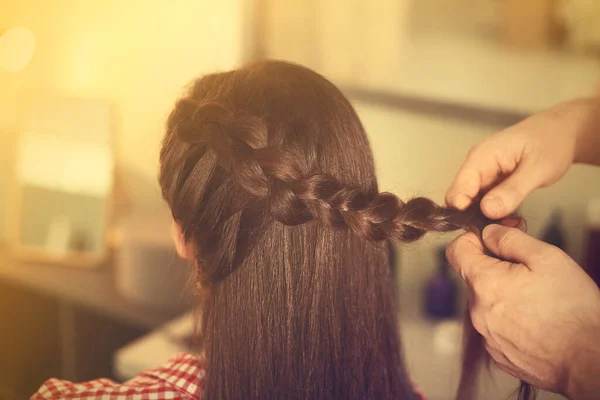 Professional Hairdresser Working Client Beauty Salon Closeup — Stock Photo, Image