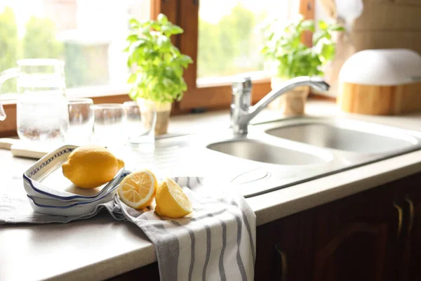 Frische Reife Zitronen Der Küche Platz Für Text — Stockfoto