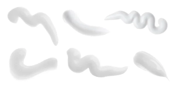 Комплект Мазками Зубной Пасты Белом Фоне — стоковое фото