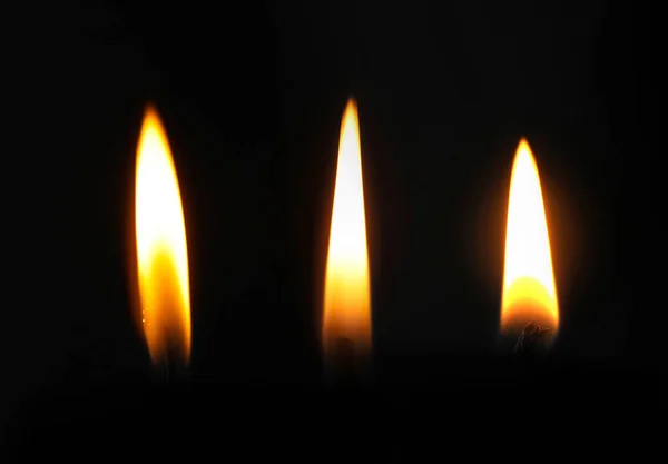 Kolekce Svíček Plameny Černém Pozadí — Stock fotografie