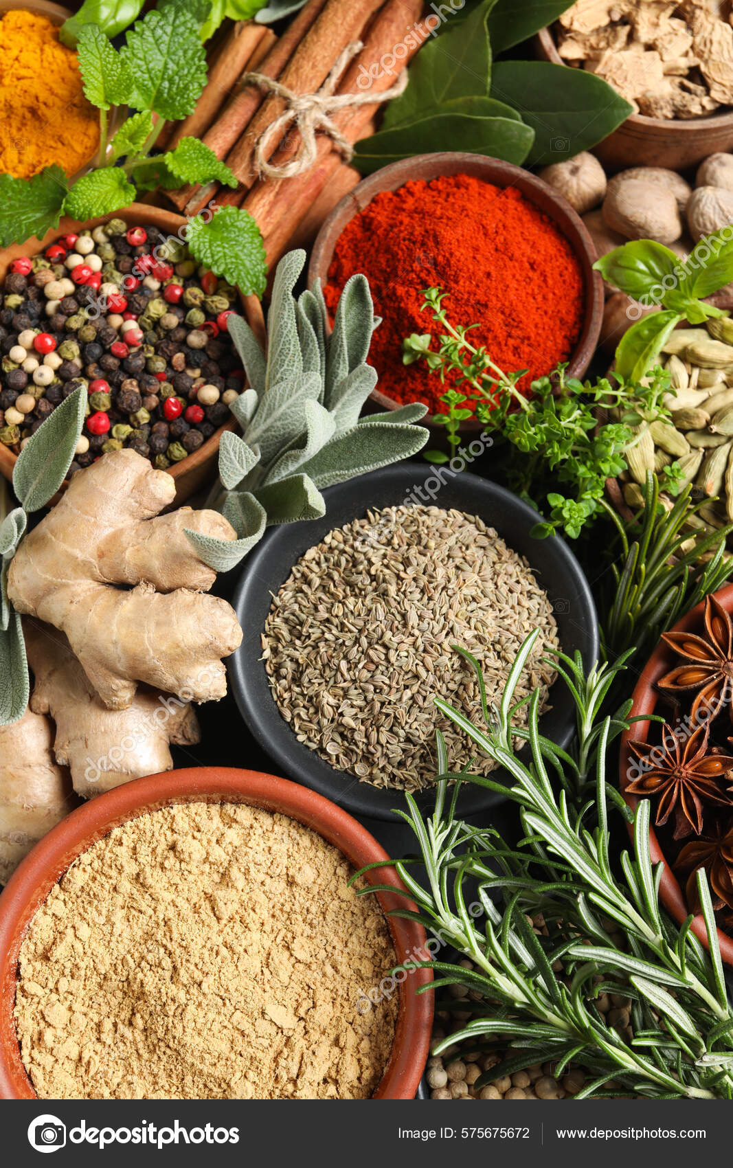 Different Fresh Herbs Spices incredible Background