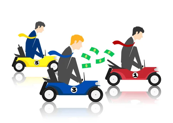 Conceito Concorrência Empresários Carros Corrida Ultrapassando Fundo Branco Ilustração — Fotografia de Stock