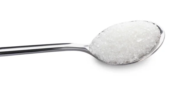 Beyaz Üzerine Izole Edilmiş Kaşık Granül Şeker — Stok fotoğraf