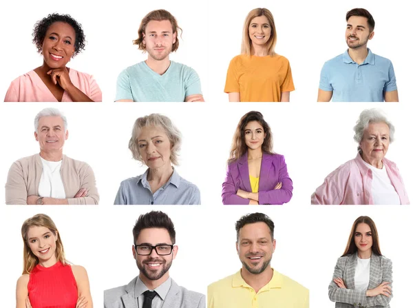 Collage Con Fotos Personas Felices Atractivas Sobre Fondo Blanco — Foto de Stock