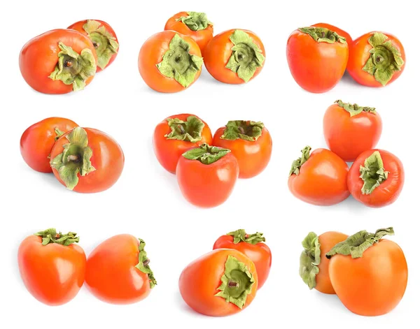 Set Sweet Ripe Persimmons White Background — Stock Photo, Image