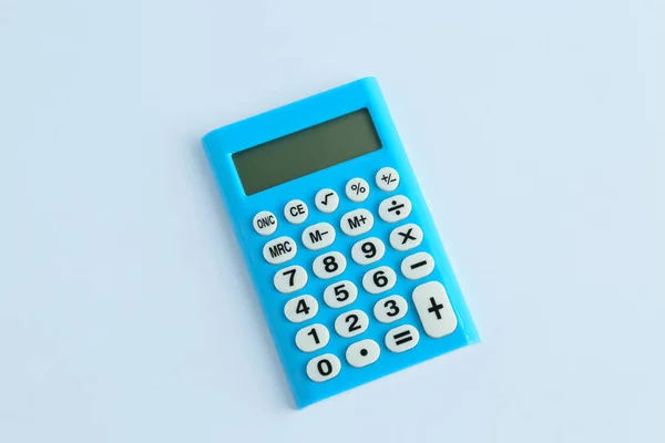 Calculadora Azul Claro Fundo Branco Vista Superior — Fotografia de Stock