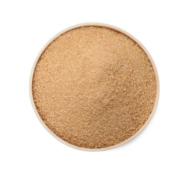 Kahverengi şeker beyaz kasede izole, üst manzara