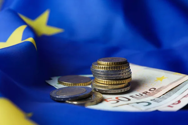 Mince Bankovky Vlajce Evropské Unie — Stock fotografie