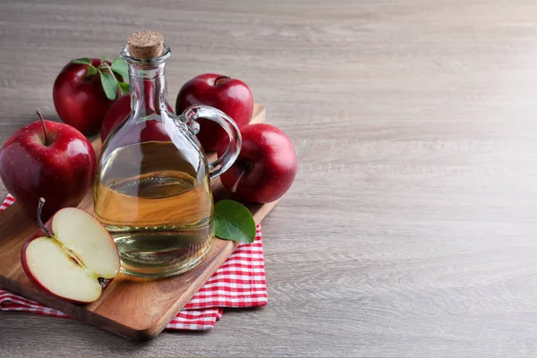 Jug Tasty Juice Fresh Ripe Red Apples Wooden Table Space — Stock Photo, Image