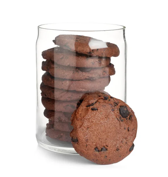 Jar Chocolate Chip Cookies White Background — стоковое фото